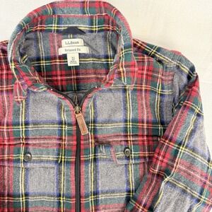 Boys L.L Bean Relaxed Fit 1/2 Zip Flannel Pullover Medium Red Grey Plaid